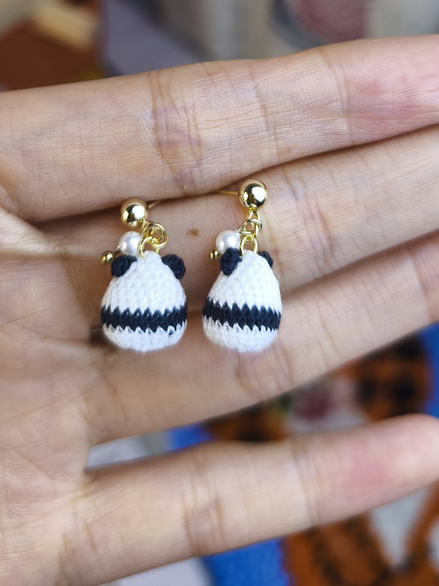 Panda micro crochet earring handmade