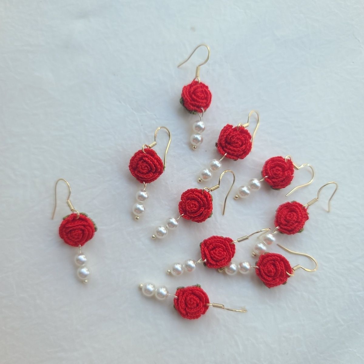 Red rose dangle earrings