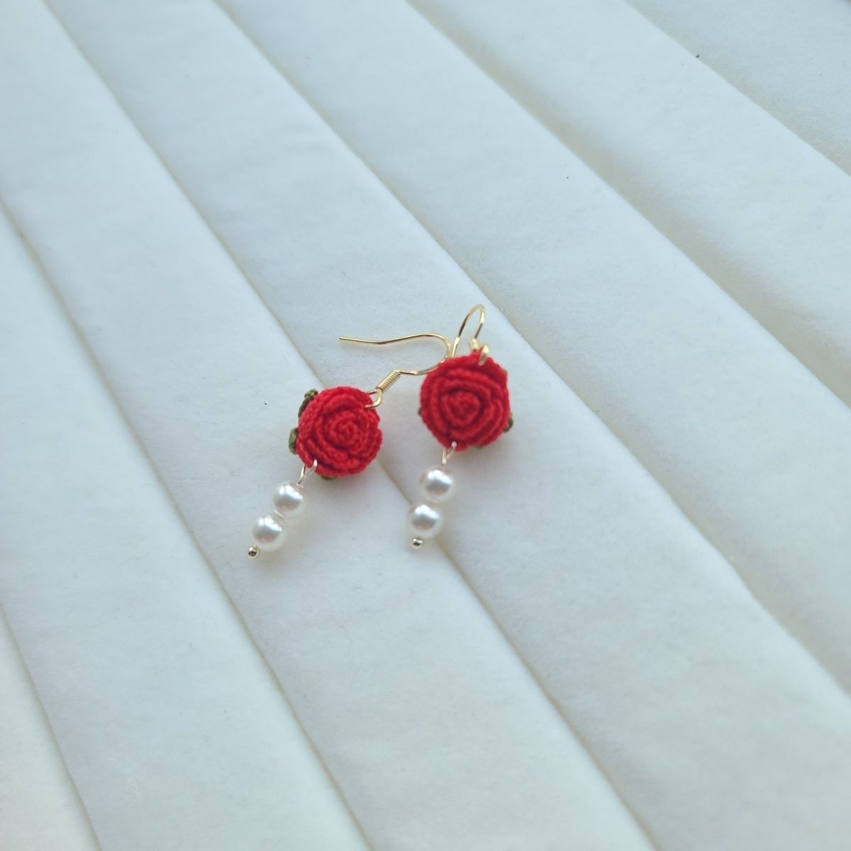 Red rose dangle earrings