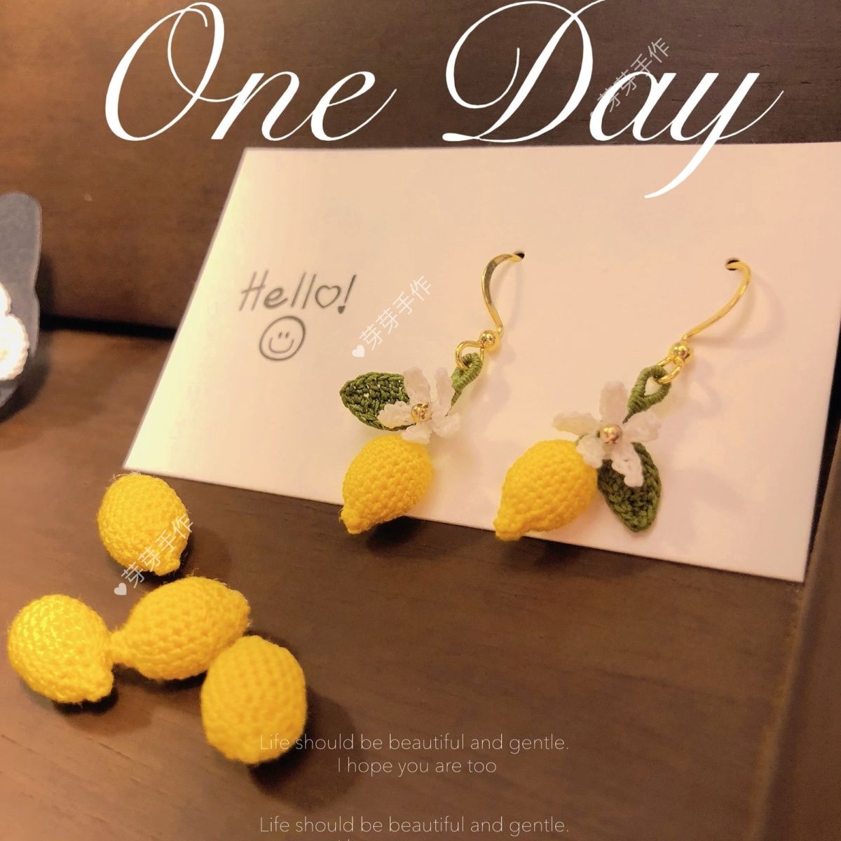 Lemon crochet handmade micro dangle earring