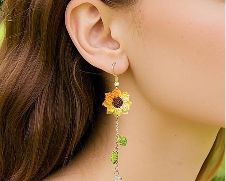 Sunflower crochet earrings
