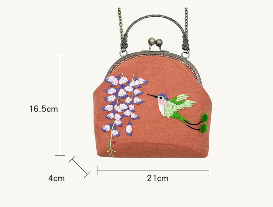 Embroidery Shoulder bag gold open,diy handmade creative money bag material kits for women,for gift