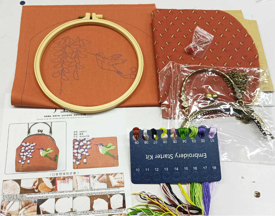 Embroidery Shoulder bag gold open,diy handmade creative money bag material kits for women,for gift