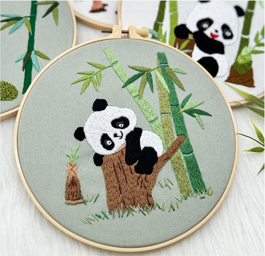 Panda embroidery kits for beginner with thread,needle,pattern,hoop-yarn painting
