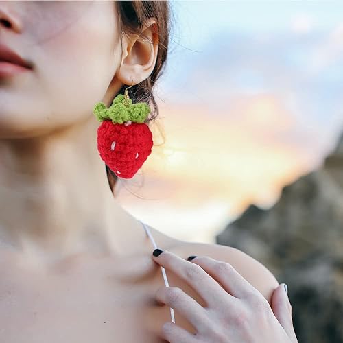 Handmade micro crochet earring-strawberry