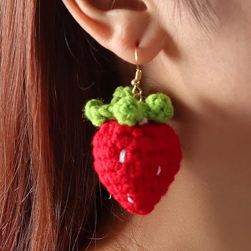 Handmade micro crochet earring-strawberry