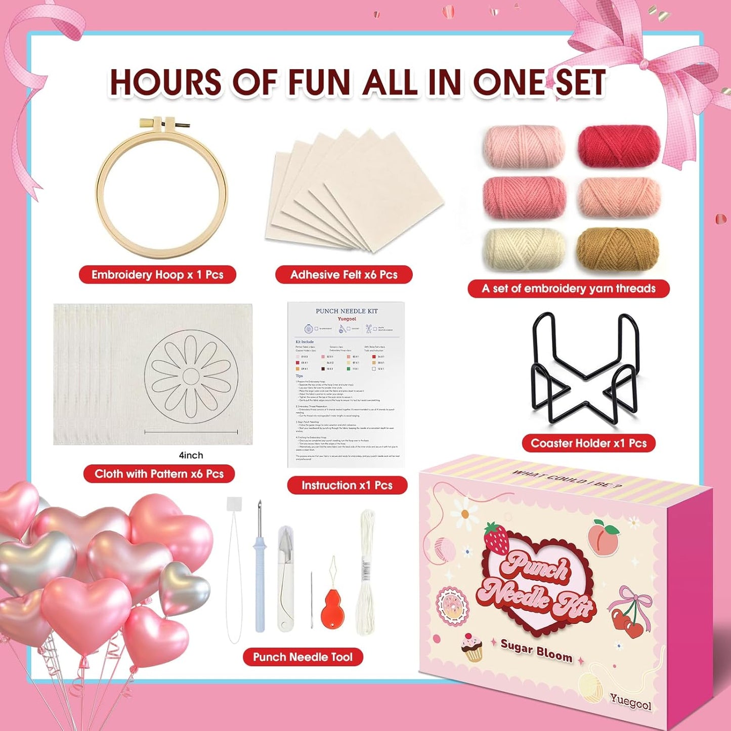 Punch Needle Kit for Beginners – Make 6 Life-Inspired Coasters with Hoop, Premium Monk’s Cloth & 10+ Yarn Colors | Includes Video Tutorial | Relaxing DIY Gift for Adults & Kids 8+