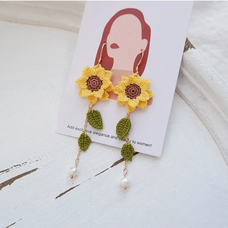 Sunflower crochet earrings