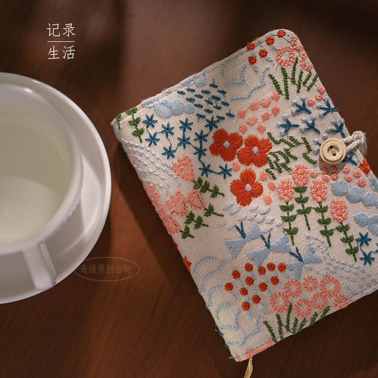 Flower embroidery notebook-Grey color