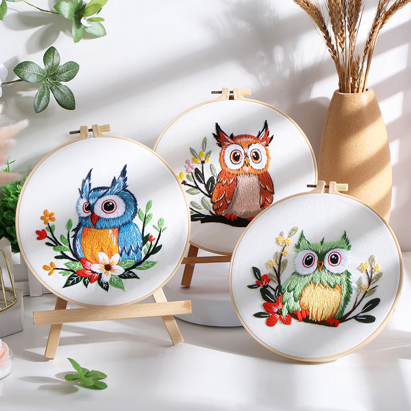 Owl embroidery kits-with thread,hoop,pattern,fabric