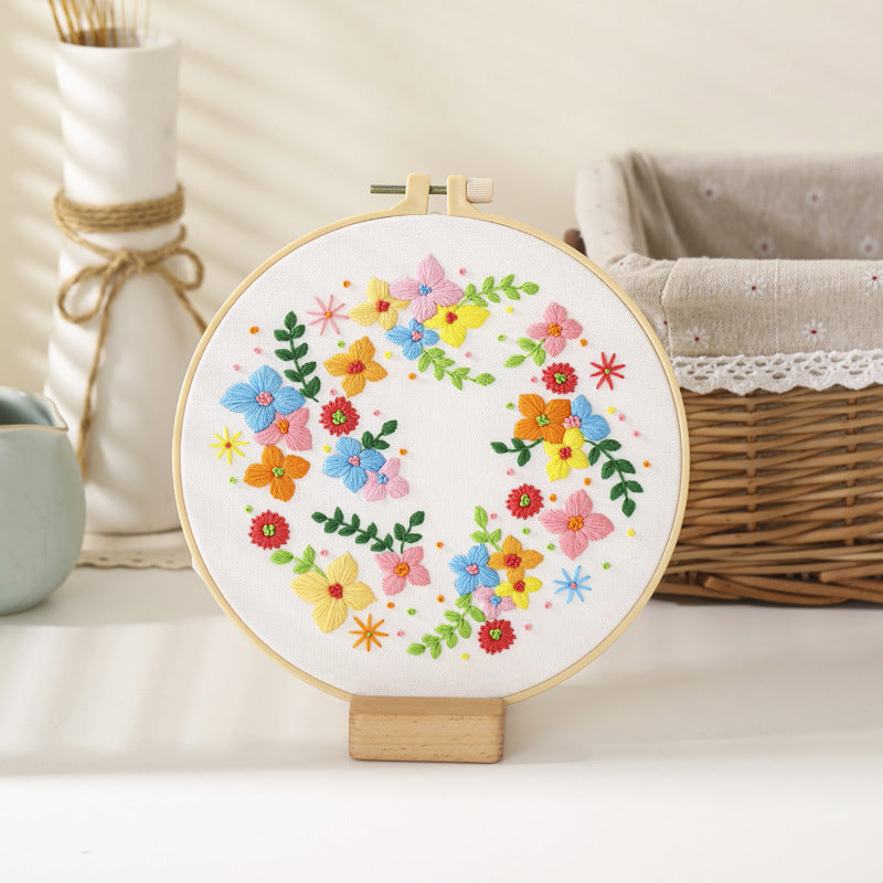 Flower bouquet-embroidery kits for beginner with round hoop,pattern,fabric,thread