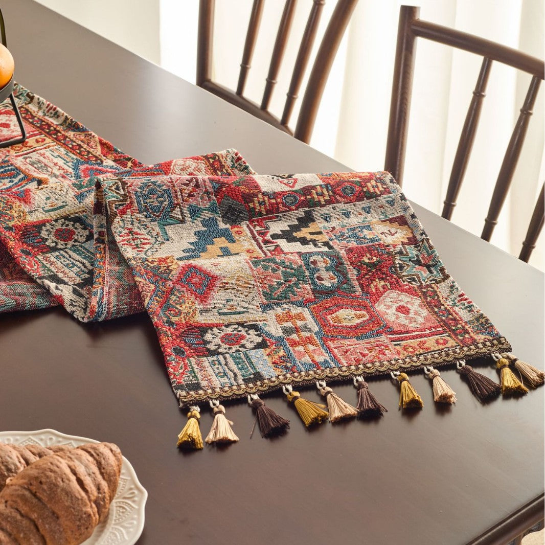 Table runner flower with tissue Ethnic style rectangle for table decoration