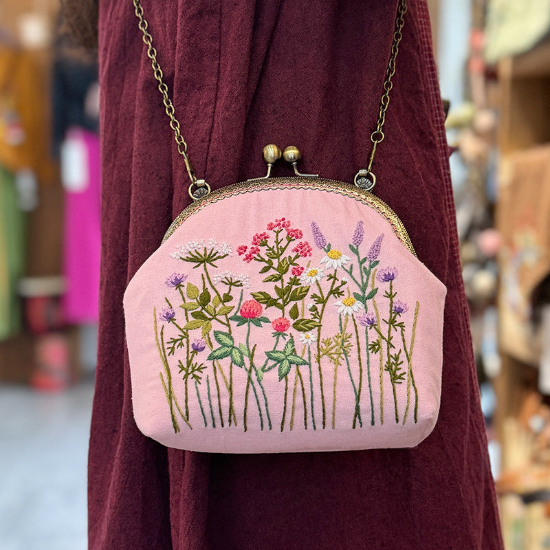 Embroidery Shoulder bag gold open,diy handmade creative money bag material kits for women,for gift