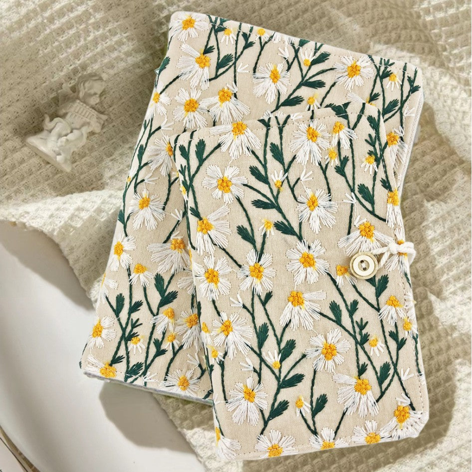 Embroidered Notebook Journal, 200 Pages A5 Lined Journal for Women, Fabric Cover with Embroidery Flowers