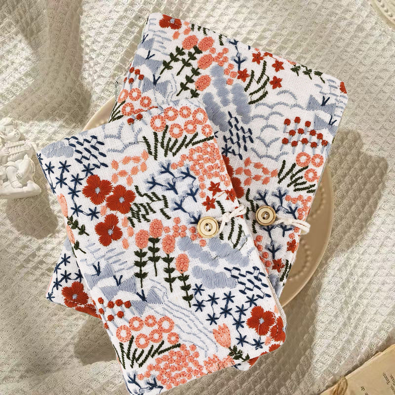 HandmadeEmbroidered Notebook Journal, 180 Pages A5 blank Journal for Women, Fabric Cover with Embroidery Flowers