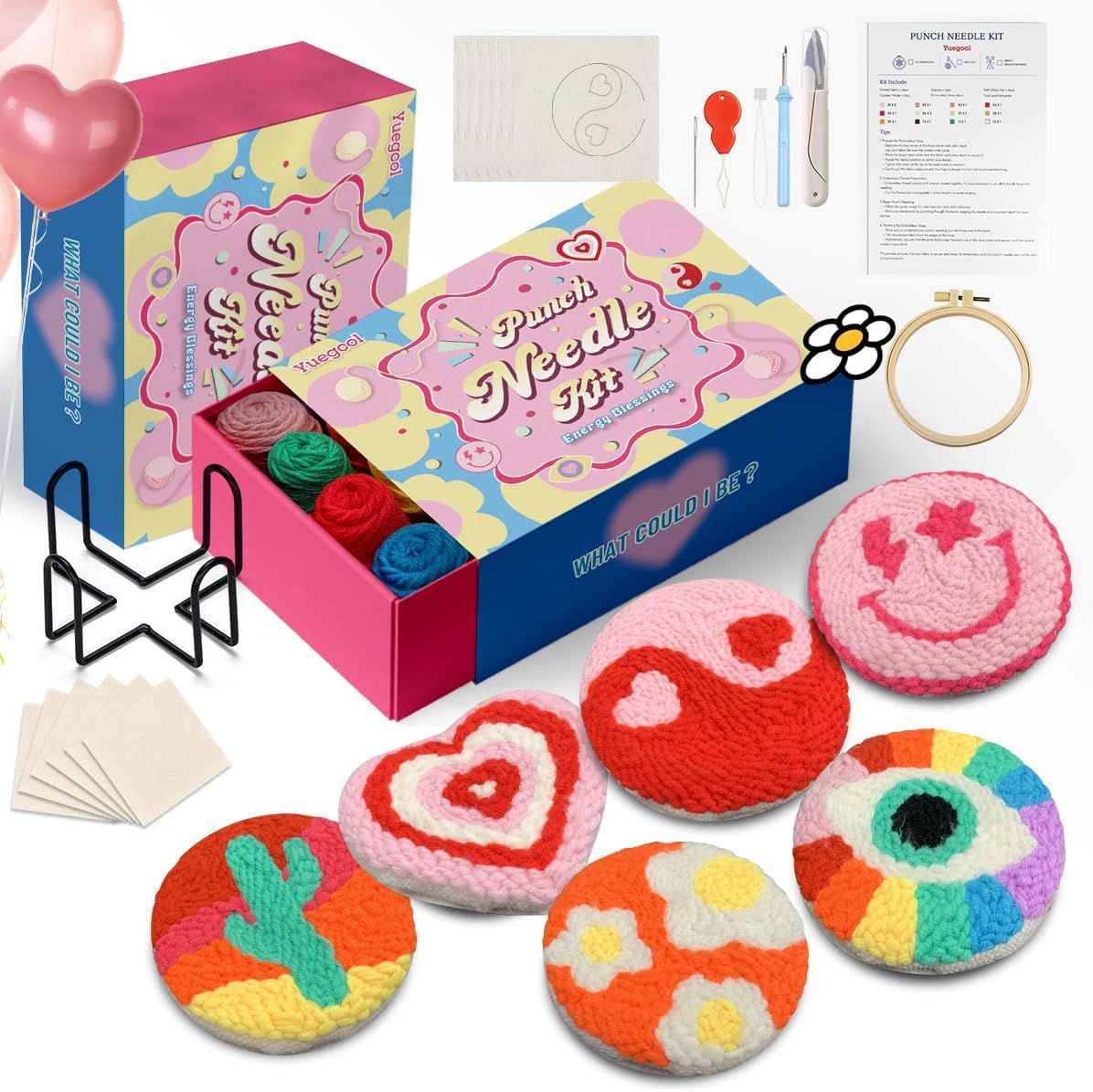 Punch Needle Kit for Beginners – Make 6 Life-Inspired Coasters with Hoop, Premium Monk’s Cloth & 10+ Yarn Colors | Includes Video Tutorial | Relaxing DIY Gift for Adults & Kids 8+