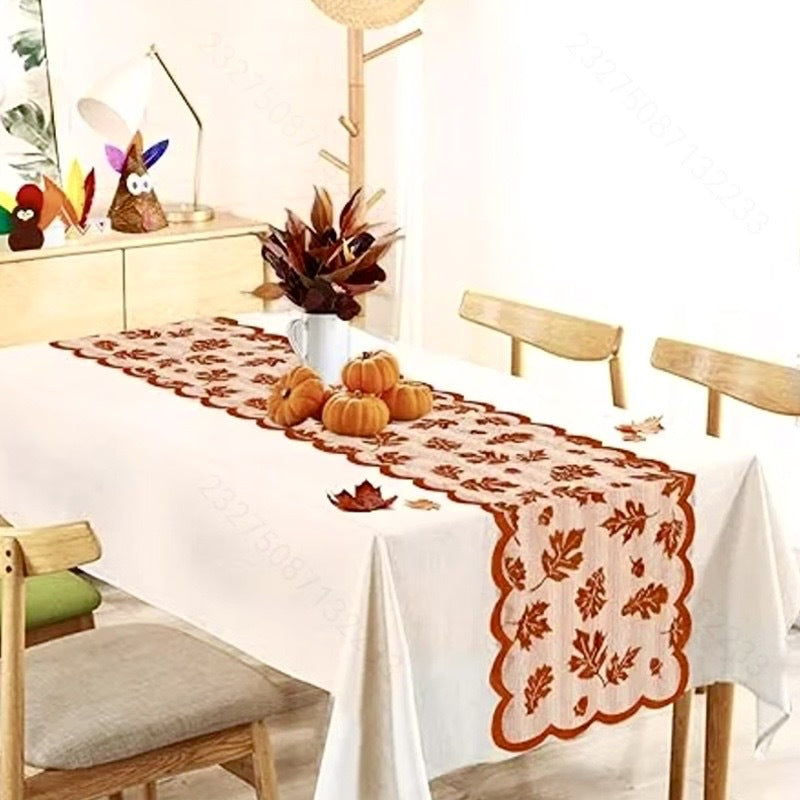 Table runner-Leaves design Brown Thanks giving elegant tablecloth table runner for festival party decoration