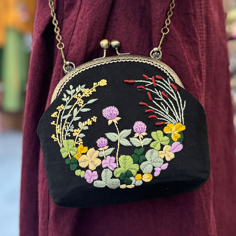 Embroidery Shoulder bag gold open,diy handmade creative money bag material kits for women,for gift