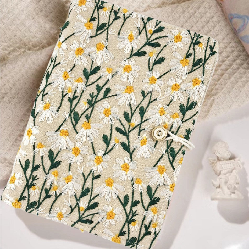 Embroidered Notebook Journal, 200 Pages A5 Lined Journal for Women, Fabric Cover with Embroidery Flowers