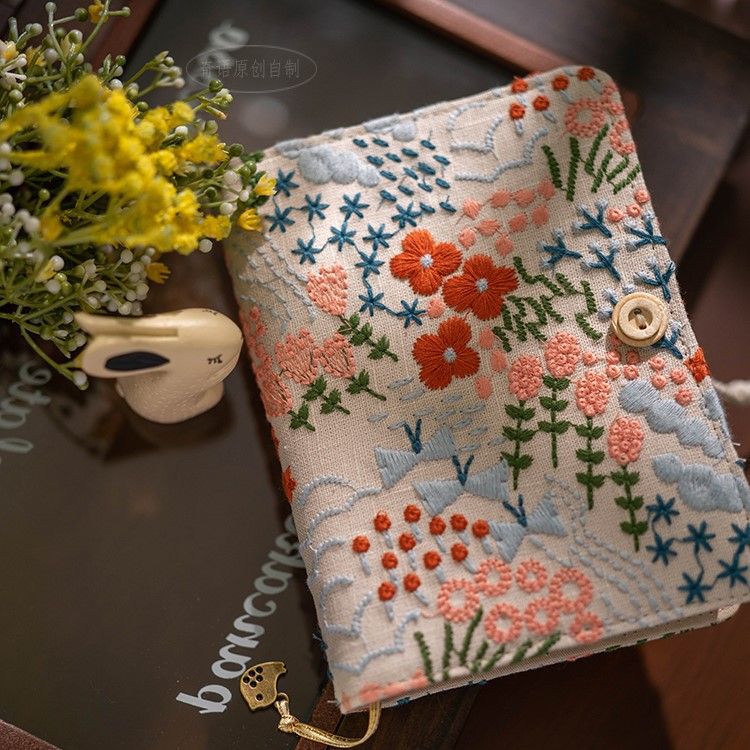 Flower embroidery notebook-Grey color