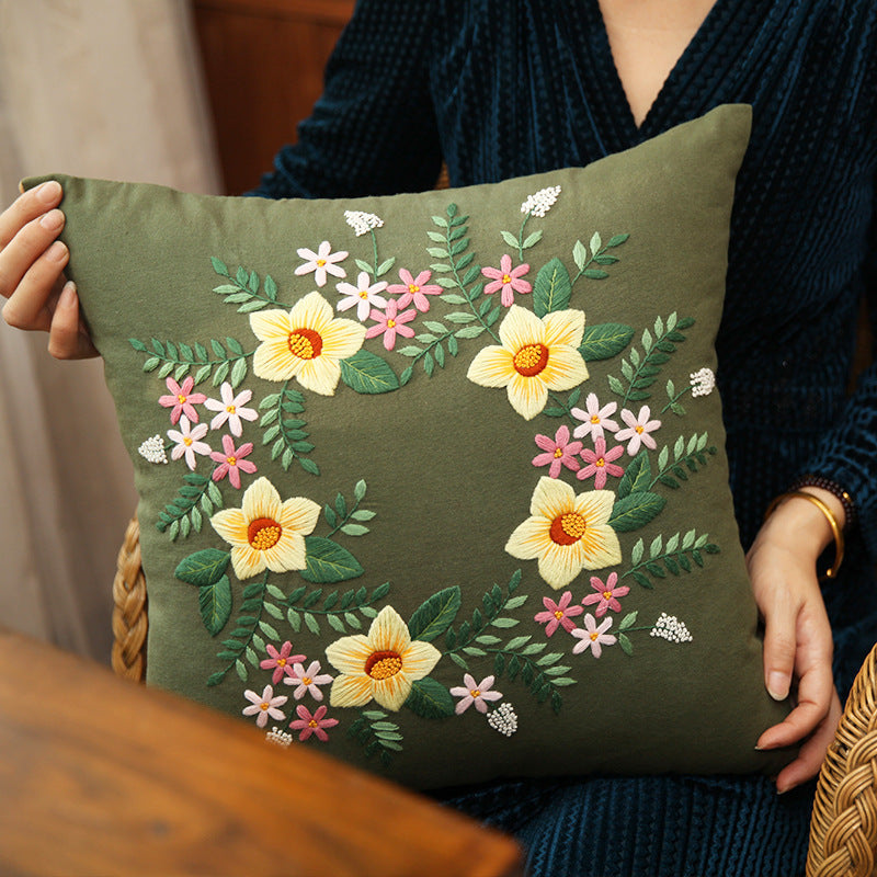 Pillow cushion cover-Embroidery material kits