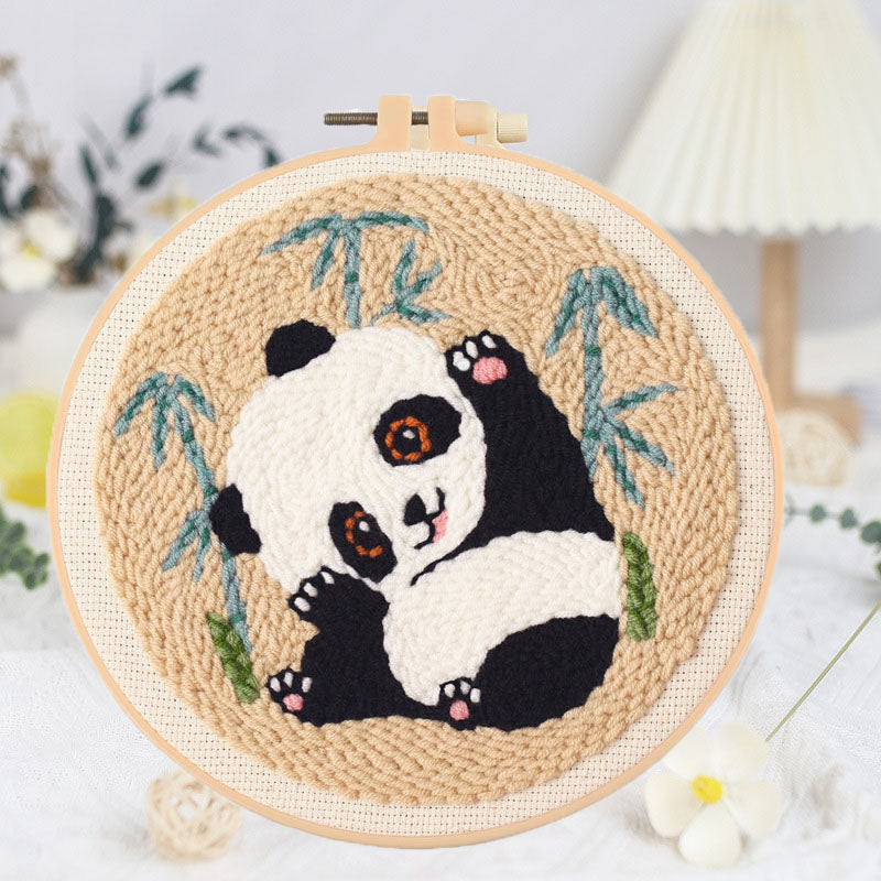 Lovely panda punch needle kit, Punch Embroidery Kits for Adults Beginner, Tool with Punch Needle Fabric, Hoops, Yarns and Sewing Needles