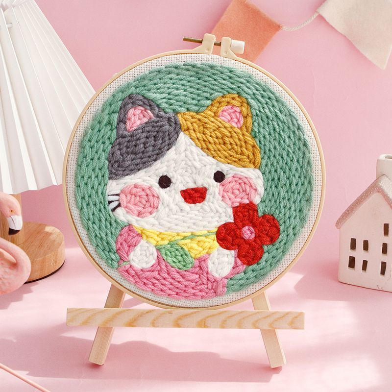 4pcs punch needle kits,Punch Embroidery Kits for Adults Beginner, Tool with Punch Needle Fabric, Hoops, Yarns and Sewing Needles