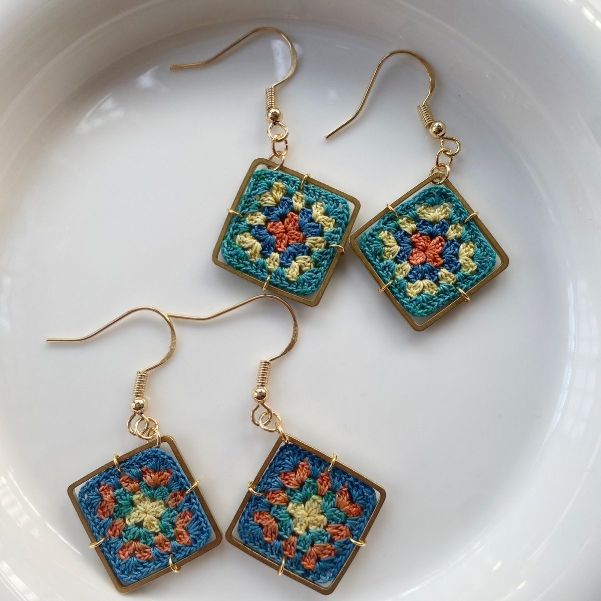 Granny square micro crochet handmade earrings