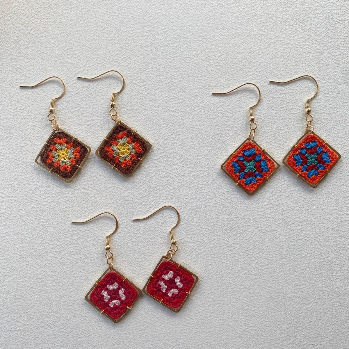 Granny square micro crochet handmade earrings