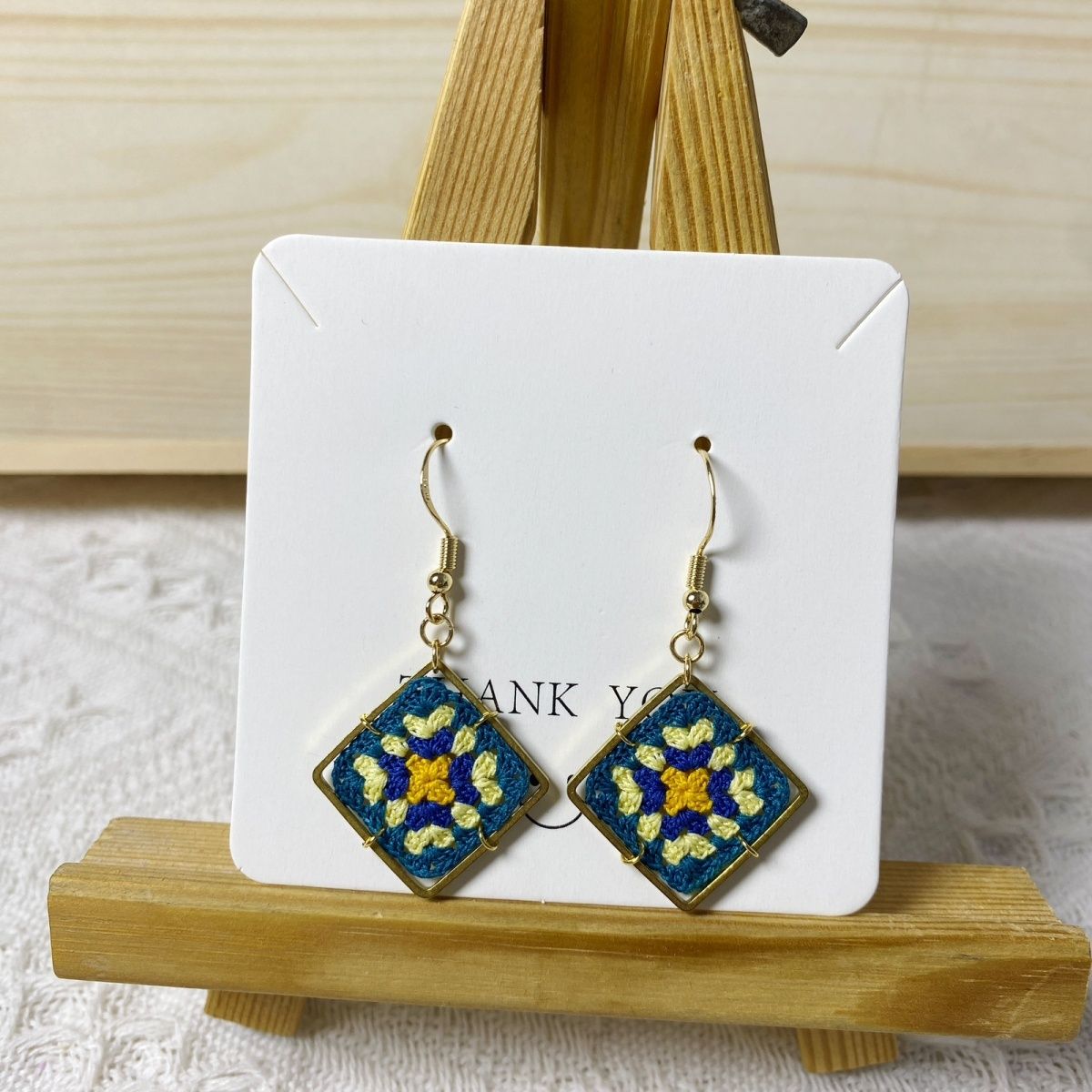 Granny square micro crochet handmade earrings