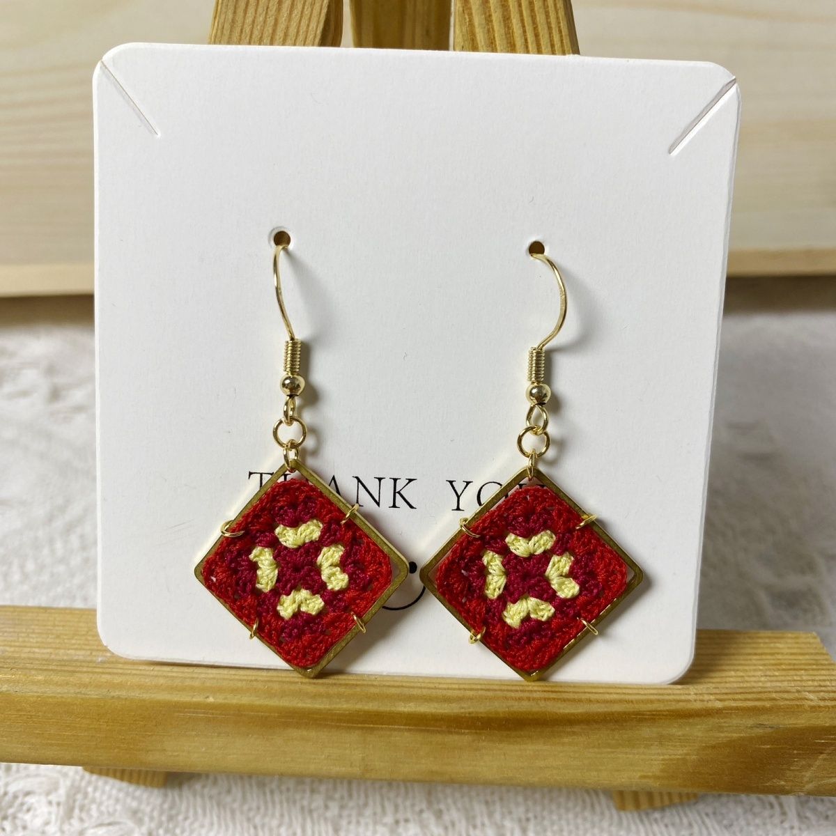 Granny square micro crochet handmade earrings