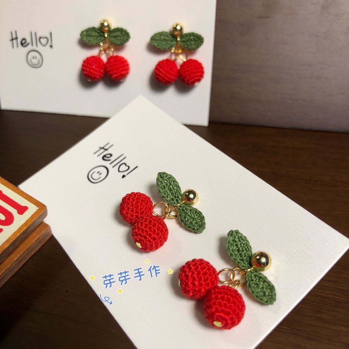 Cherry micro crochet earrngs