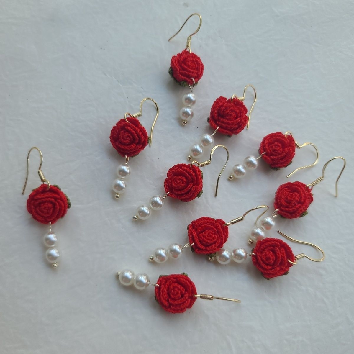 Red rose dangle earrings