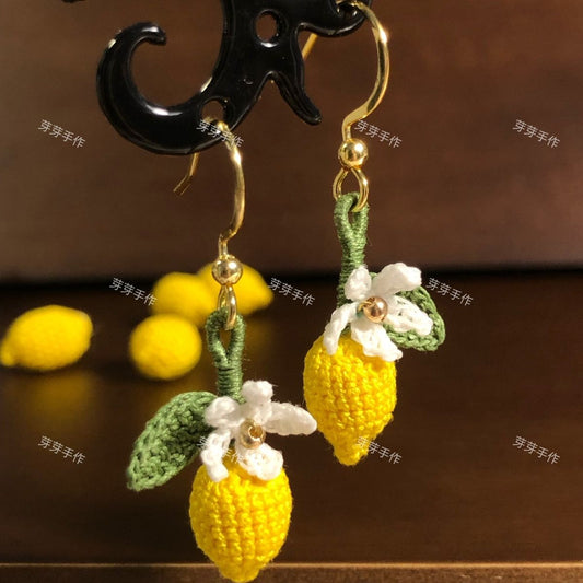 Lemon crochet handmade micro dangle earring