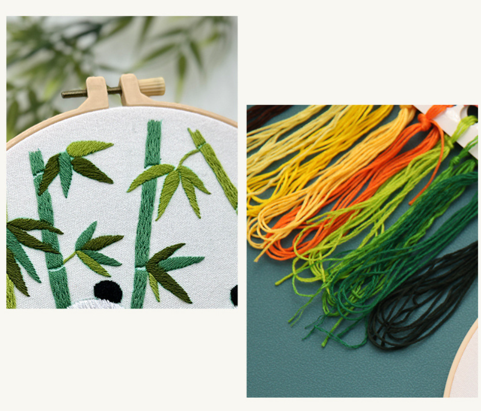 Panda embroidery kits for beginner with thread,needle,pattern,hoop-yarn painting