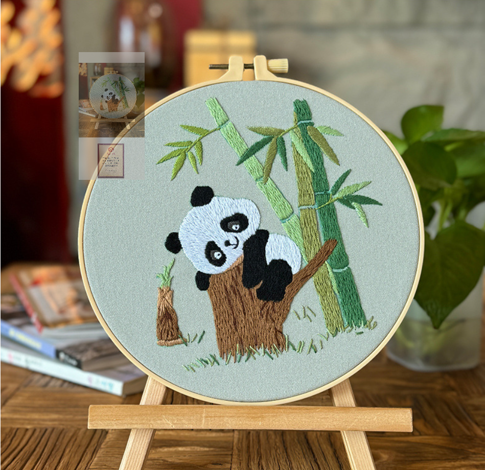 Panda embroidery kits for beginner with thread,needle,pattern,hoop-yarn painting