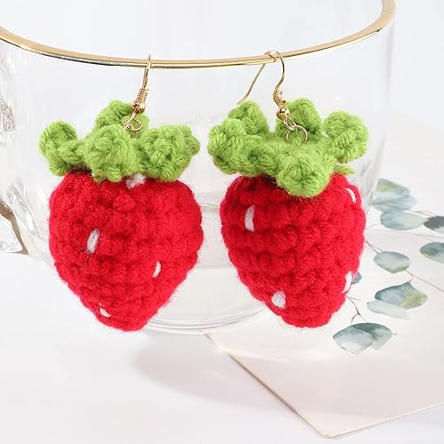 Handmade micro crochet earring-strawberry