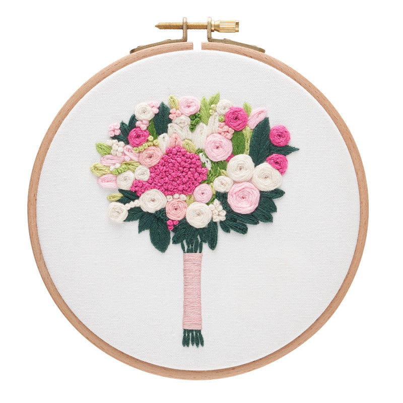 Embroidery kits for beginners-flower banquet handmde for home wall decoration with hoop,thread,yarn,fabric