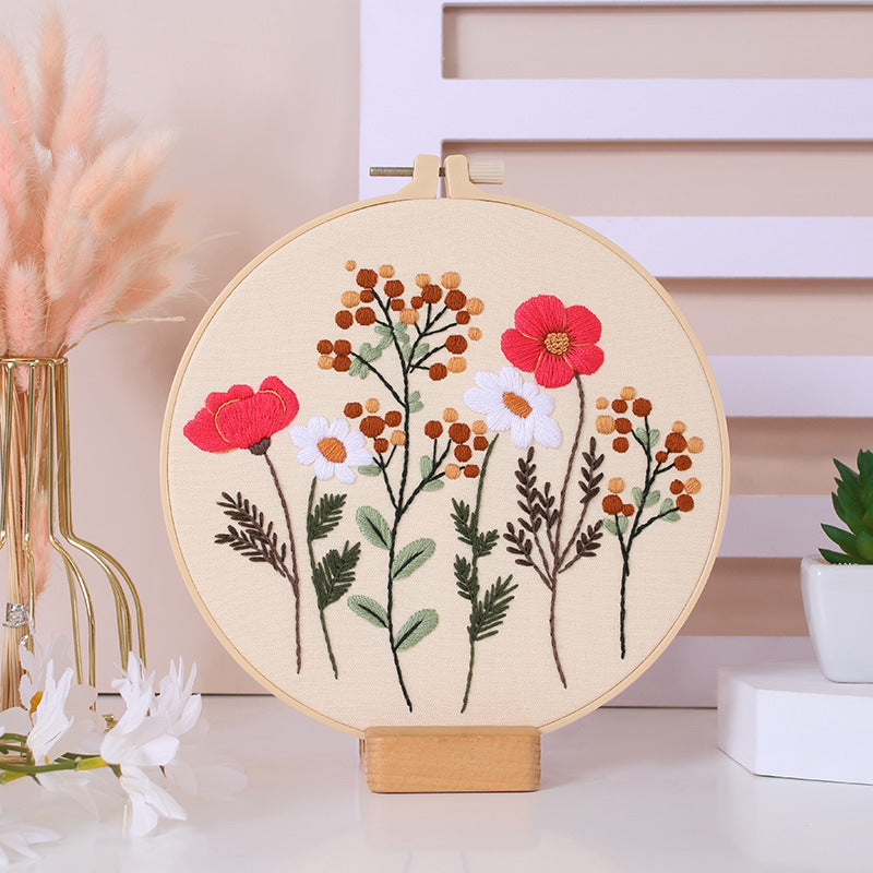 Small flower-embrodery kits for beginner,thread,hoop,fabric,pattern