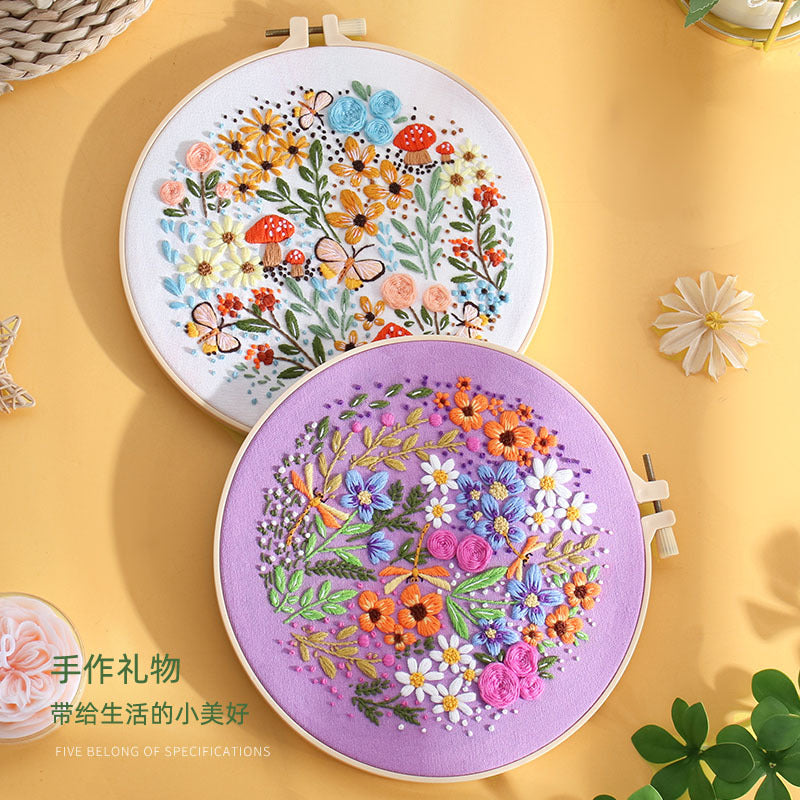 Prosperous flower-Embroidery kit for beginner with round hoop,thread,fabric,pattern