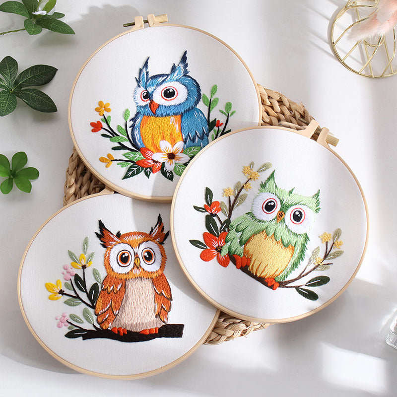 Owl embroidery kits-with thread,hoop,pattern,fabric