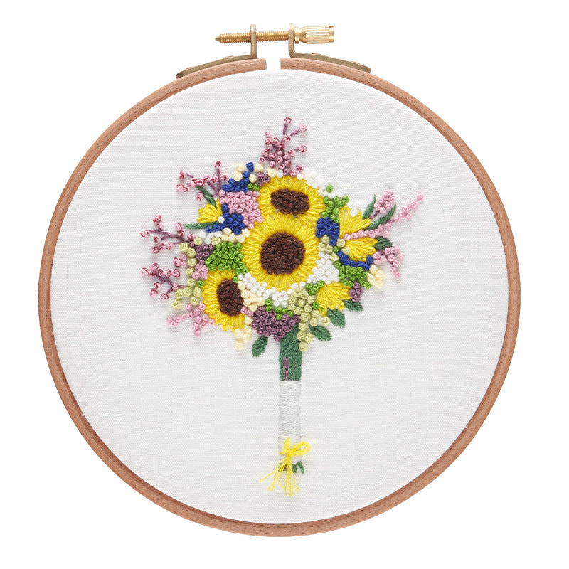 Embroidery kits for beginners-flower banquet handmde for home wall decoration with hoop,thread,yarn,fabric