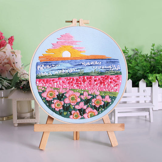 landscape embroidery kits for beginner-with hoop,fabric,pattern,thread