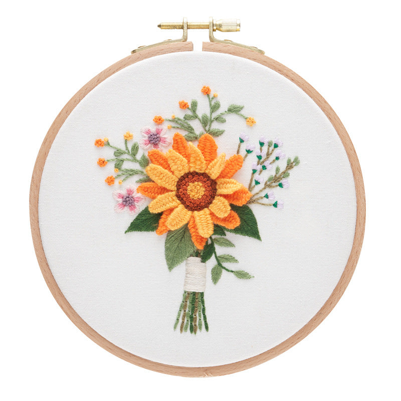 Embroidery kits for beginners-flower banquet handmde for home wall decoration with hoop,thread,yarn,fabric
