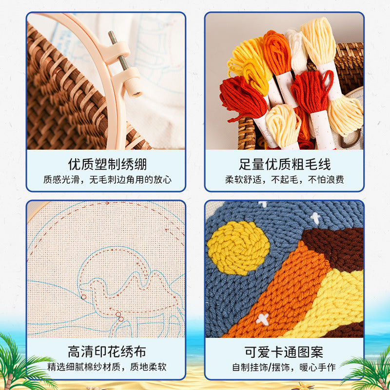 Scenery Sunset punch needle kit, Punch Embroidery Kits for Adults Beginner, Tool with Punch Needle Fabric, Hoops, Yarns and Sewing Needles