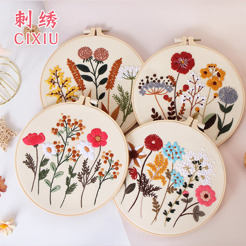 Small flower-embrodery kits for beginner,thread,hoop,fabric,pattern