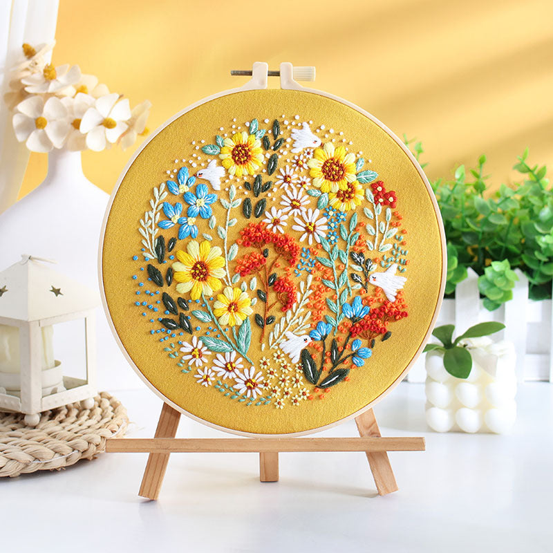 Prosperous flower-Embroidery kit for beginner with round hoop,thread,fabric,pattern
