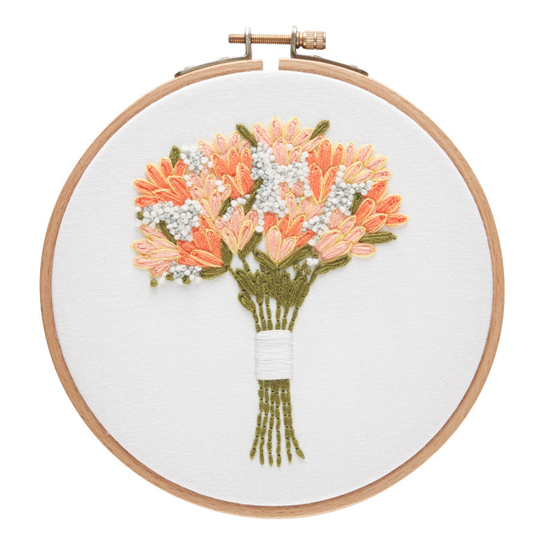 Embroidery kits for beginners-flower banquet handmde for home wall decoration with hoop,thread,yarn,fabric