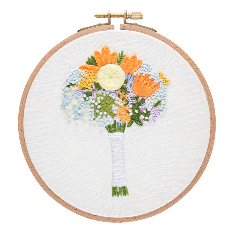 Embroidery kits for beginners-flower banquet handmde for home wall decoration with hoop,thread,yarn,fabric