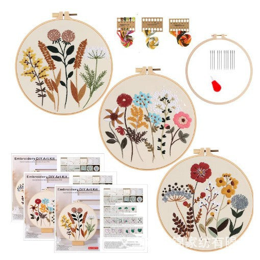 Small flower-embrodery kits for beginner,thread,hoop,fabric,pattern